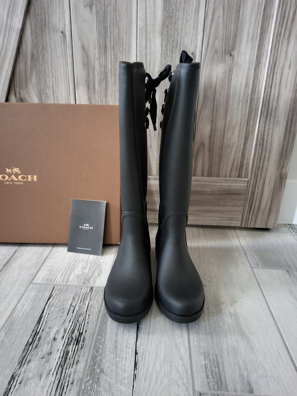 COACH Tristee Women's Black Tall Lace-Back Rain Boots